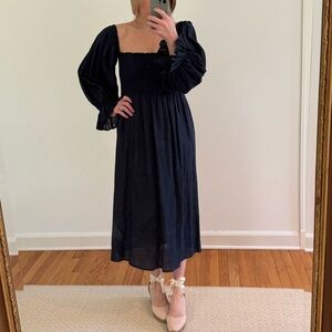 Sleeper - Nap dress in Navy Linen with matching hair ribbon